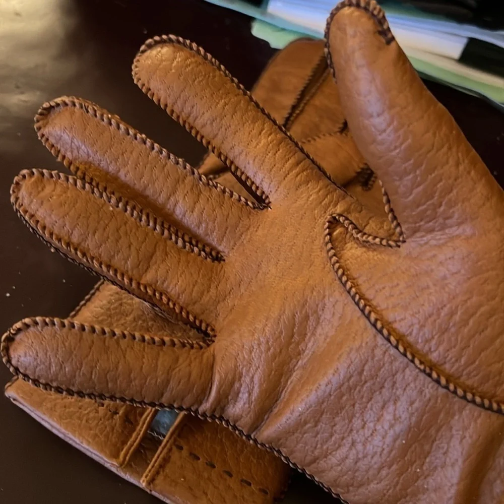 Women’s Tan Black Vegan Lined Gloves Textile Pinky Fourchette Size: S/M